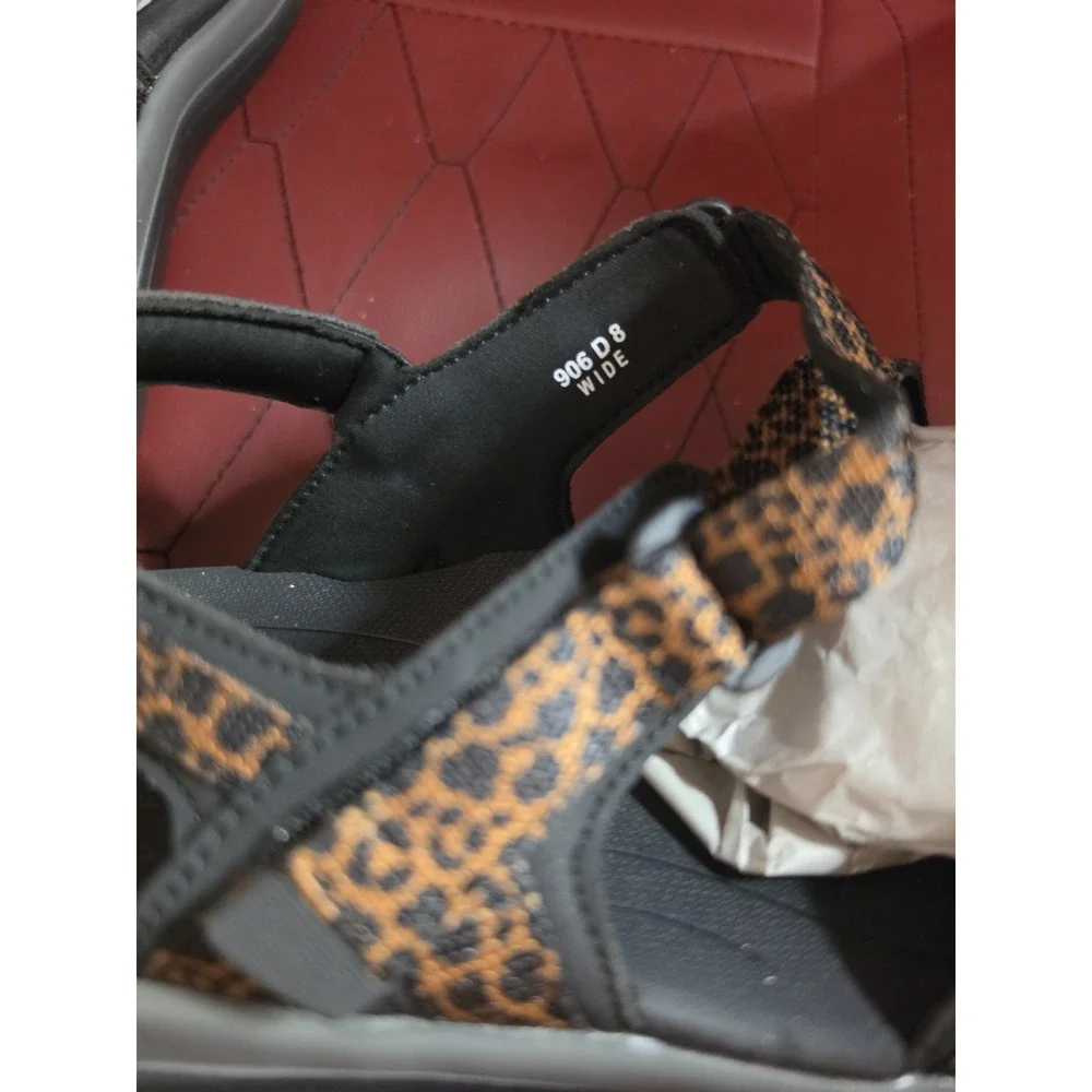 Orthofeet Women's Black/Brown Animal Print Strappy Sandals US 8 D